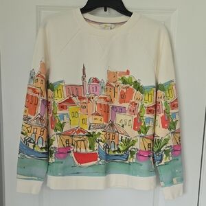 Boden Orange and Cream Graphic Crewneck Sweatshirt